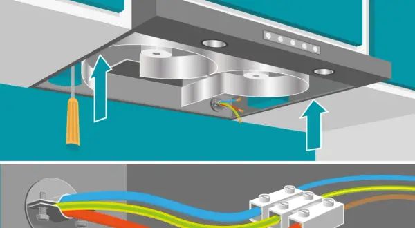 Instalar tubo campana extractora: conexión de cables eléctricos y montaje.