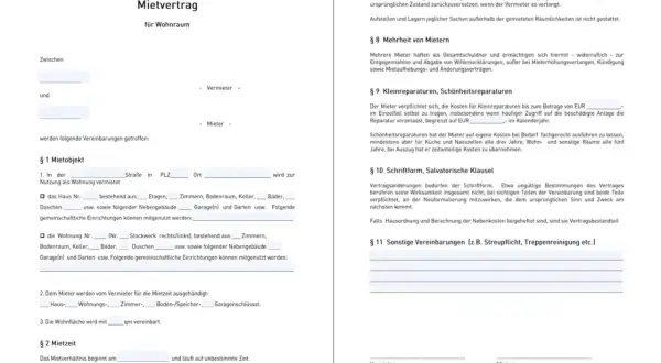 Muster Mietvertrag Haus kostenlos: Ein Dokument zur Anmietung eines Wohnraums, das die Vereinbarungen zwischen Vermieter und Mieter festhält.