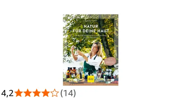 Buchcover "Natur für deine Haut" mit Frau, die Wirkstoffkosmetik herstellt. Enthält 42 Rezepte zum Selbermachen.