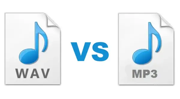 WAV vs MP3: A visual comparison of audio file formats, highlighting the difference between lossless WAV and compressed MP3.