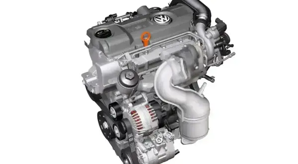 Nowoczesny silnik wysokoprężny Volkswagena z turbosprężarką i paskiem napędowym.
