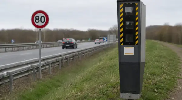 Un radar discriminant veille sur la route, rappelant la limite de 80 km/h.