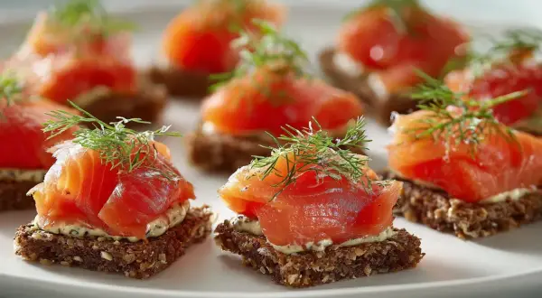 Smörgåsar med gravad lax och dill, perfekt tillbehör till gravlaxsås recept.