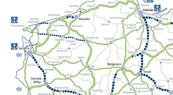 Mapa drogowa Polski z zaznaczonymi trasami. Jak dojadę do Słupska? Zobacz połączenia z Koszalina, Lęborka i innych miast.