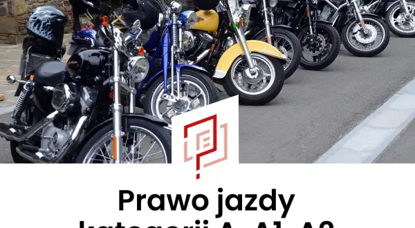 Rząd motocykli, od czarnych po żółty, gotowych na jazdę. Marzysz o prawo jazdy na motor? Kategorie A, A1, A2 czekają!