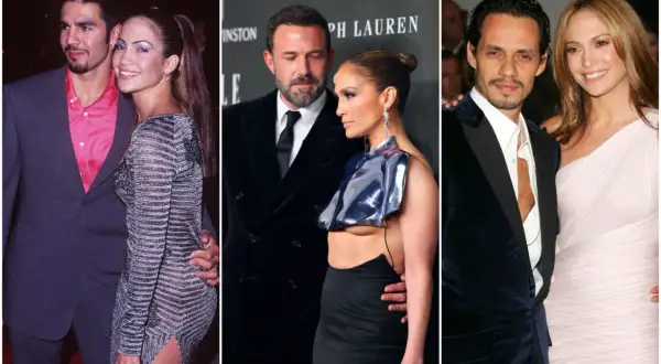 Jennifer Lopez z mężami: Ojani Noa, Ben Affleck i Marc Anthony.