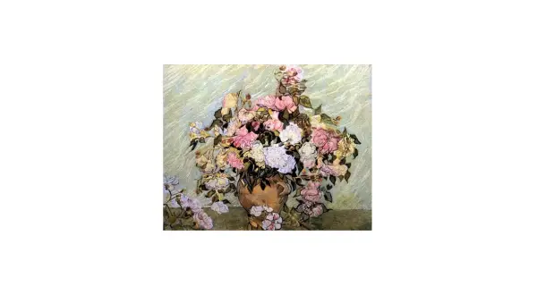Martwa natura van Gogha: bukiet róż w wazonie, pełen pastelowych barw i dynamicznych pociągnięć pędzla.