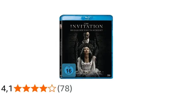 Blu-ray-Hülle "The Invitation - Bis dass der Tod uns scheidet" mit bedrohlichem Mann und Frau im Brautkleid. FSK 16.