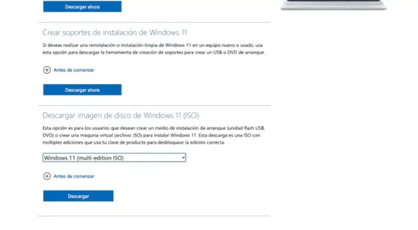 Herramienta de creación de soportes para Windows 11. Descarga la ISO o crea un USB/DVD de arranque.