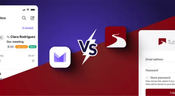 Porównanie interfejsów poczty email: z lewej Gmail, z prawej Tutanota. Która najlepsza poczta email dla Ciebie?