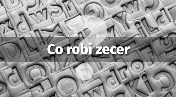 Tekst na obrazie pyta "Co robi zecer?". Widzimy tłoczone litery, jakby z dawnej drukarni, gdzie zecer układał czcionki.