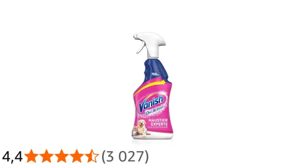 Butelka Vanish Oxi Action z psem i kotem na etykiecie.