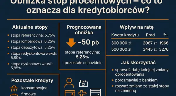 Decyzja RPP o obniżce stóp procentowych o 50 pb oznacza niższe raty kredytów. Sprawdź, jak skorzystać!