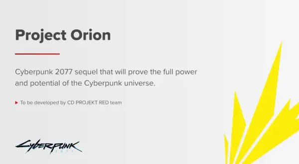 Project Orion, sequel do Cyberpunk 2077, rozwinie potencjał uniwersum. Tworzone przez CD PROJEKT RED.