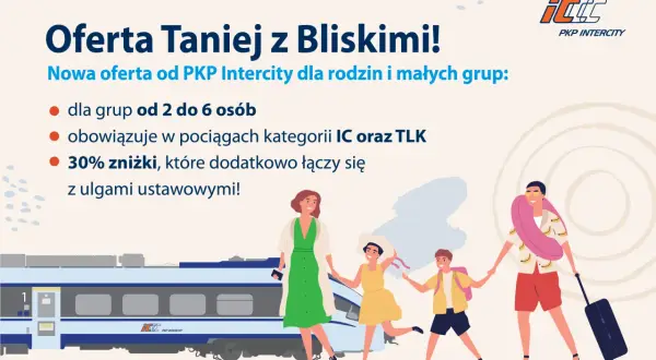 Rodzina w podróży PKP Intercity. Sprawdź, ile kosztuje bilet Intercity na nową ofertę dla grup od 2 do 6 osób.