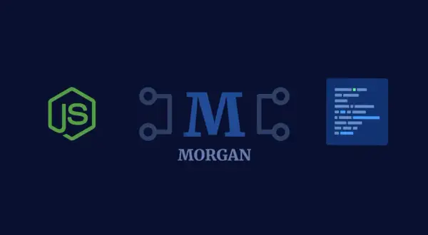 Logo MORGAN avec icônes JavaScript et code, évoquant le développement web et le npm.
