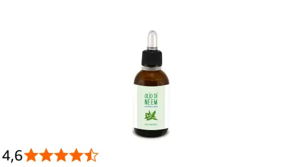 Flacone di olio di neem puro con contagocce, ideale per la cura del viso.