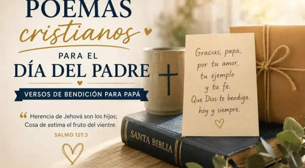 Christliche Gedichte zum Vatertag. Eine Karte mit Dank an den Vater, der Herr zu uns Bedeutung hat, liegt auf einer Bibel.