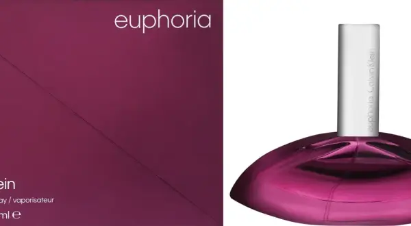 Pudełko i butelka perfum Calvin Klein Euphoria w kolorze fuksji.