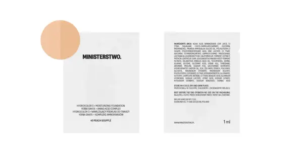 Podkład Ministerstwo Hydrocolor C+ 40 Peach Soufflé, zawiera m.in. pigment ci 77491. Idealny dla cery potrzebującej nawilżenia.