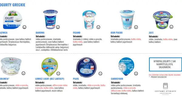 Jogurty greckie: Piątnica, Bakoma, Figand, OSM Piaski, Zott, Ekołukta, Łowicz, Pilos, Carrefour. Sprawdź, ile białka ma jogurt naturalny.