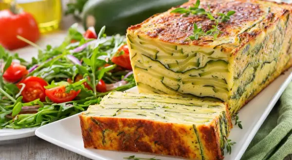 Un flan de courgettes à préparer la veille, aux couches fines et dorées, servi avec une salade fraîche. Parfait pour un repas léger.