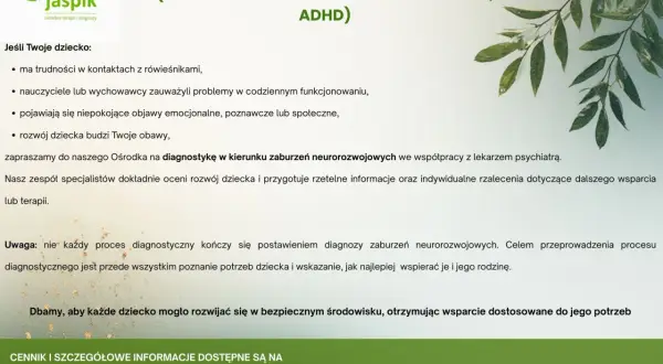 Diagnoza zaburzeń neurorozwojowych, w tym spektrum autyzmu i ADHD. Zapraszamy na diagnostykę, gdy rozwój dziecka budzi obawy.