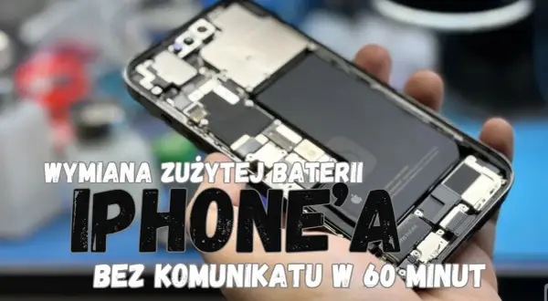 Rozłożony iPhone z widoczną baterią i elementami wewnętrznymi.