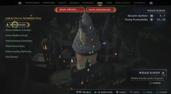 Mapa Hogwartu z gry Hogwarts Legacy. Widok na Wielkie Schody, gdzie odkrywasz tajemnice zamku.