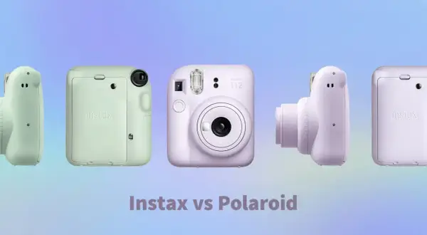 Kilka aparatów Instax w pastelowych kolorach, gotowych do natychmiastowego drukowania zdjęć.