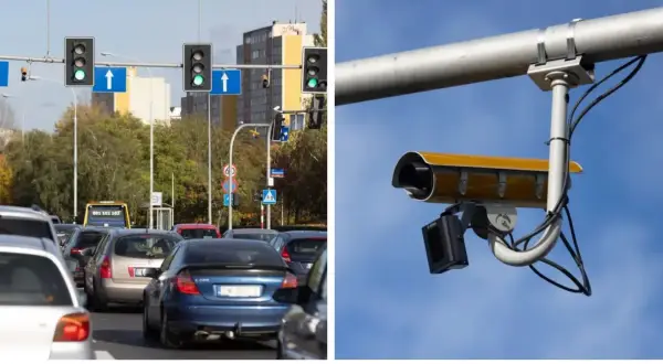 Kamera rejestrująca przejazd na czerwonym świetle i korek uliczny. Zastanawiasz się, po jakim czasie przychodzi mandat za przejazd na czerwonym świetle?