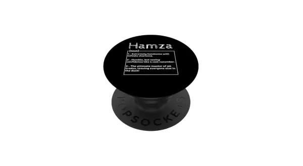 Accessoire pour téléphone avec la définition humoristique de "Hamza origine" : beau, charismatique, humble et maître en tout.