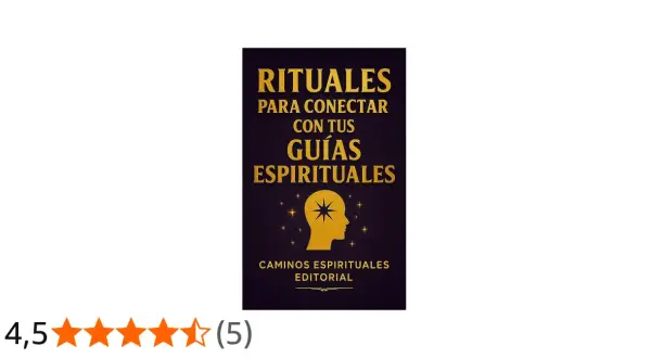 Libro "Rituales para conectar con tus guías espirituales". Imagen de perfil dorado con estrella en la frente, rodeado de estrellas.