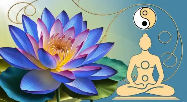 Flor de loto azul, símbolo de pureza y renacimiento espiritual. Meditación y equilibrio con el Yin Yang.