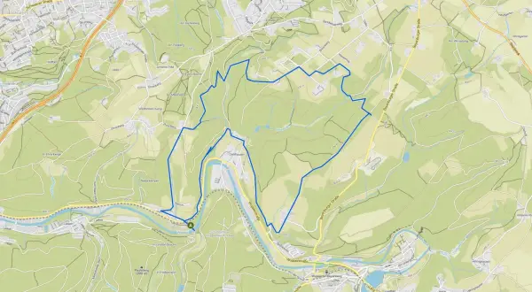 Karte mit markierten **leichte wanderwege wuppertal** entlang der Wupper und durch bewaldete Hügel.