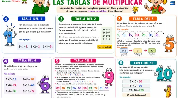 La tabla del 10 es muy sencilla. Añade un 0 al número a multiplicar. Por ejemplo: 5x10=50. ¡Así infinitamente!