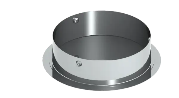 Metallischer Ring mit Schrauben, ideal zum Verschließen eines Schornsteinlochs.