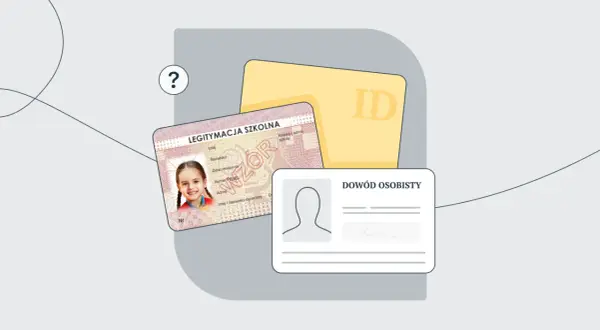 Czy zdjęcie legitymacji wystarczy w pociągu? Na ilustracji legitymacja szkolna, żółta karta ID i wzór dowodu osobistego.