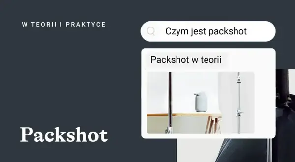 Wyszukiwanie "Czym jest packshot" i "Packshot w teorii". Na ekranie widoczny jest cennik usług fotograficznych.