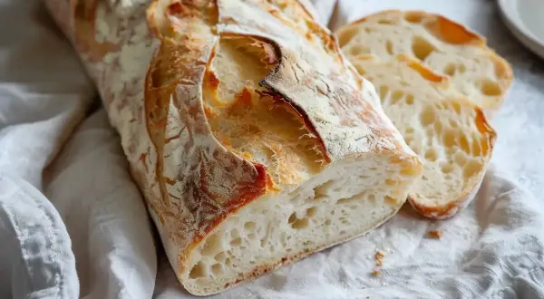 Nybakad ciabatta, perfekt för ditt nästa ciabatta recept. Krispig skorpa och luftigt inre.