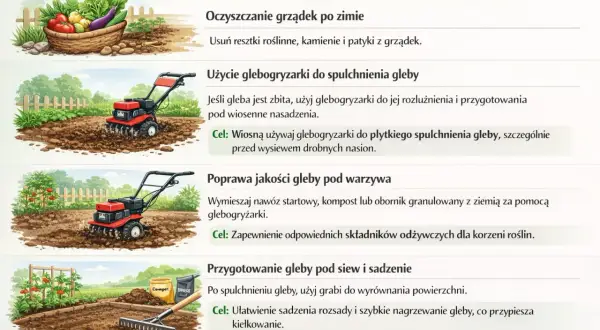 Glebogryzarka spulchnia ziemię, przygotowując ją do siewu warzyw. Usuwanie starego trawnika glebogryzarka to pierwszy krok.