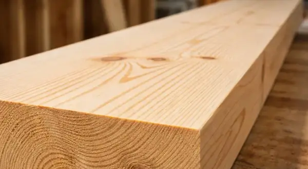 Legno chiaro con venature evidenti, pronto per un trattamento ignifugo che ne aumenterà la sicurezza.