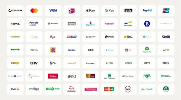 Wiele metod płatności: ZEN.COM, Visa, Mastercard, Apple Pay, Google Pay, Blik, PayPal, UnionPay, Klarna, Paysafe, Multibanco, Boleto, Paysafecard, Neosurf, Bancontact, ZondaCrypto, Neteller, PSE, EPS, Red Compra, BoaCompra, Efecy, Pago Efectivo, Pix, S...