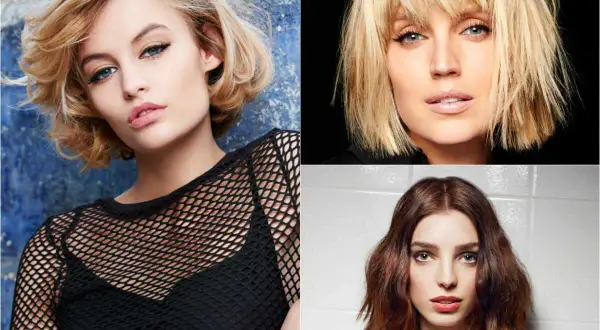Trois femmes arborent un carré court stylé : blond dégradé, blond effilé et châtain ondulé.