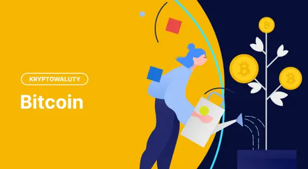 Ilustracja: kobieta podlewa drzewko z monetami bitcoin.
