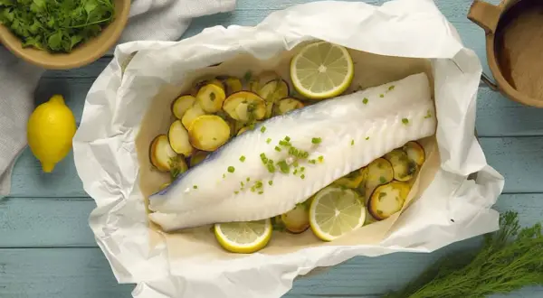 Ombrina al forno con patate e limone, un piatto leggero e gustoso.