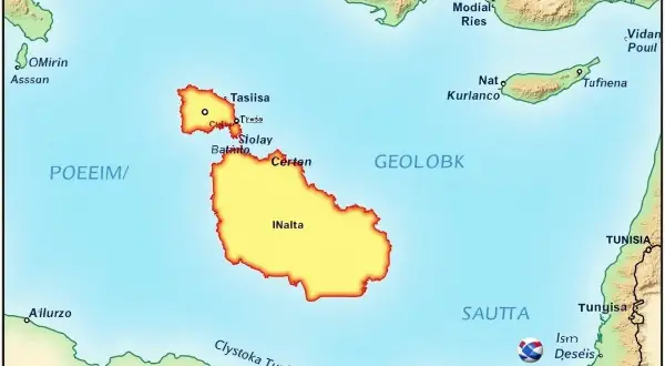 Malta i jej okolice na mapie. Ciekawe miejsca i nazwy, jak INalta, Tasiisa, Siolay.