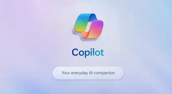 Kolorowe logo Copilot, które przypomina połączenie z chat gpt bing. Pod spodem napis "Your everyday AI companion".