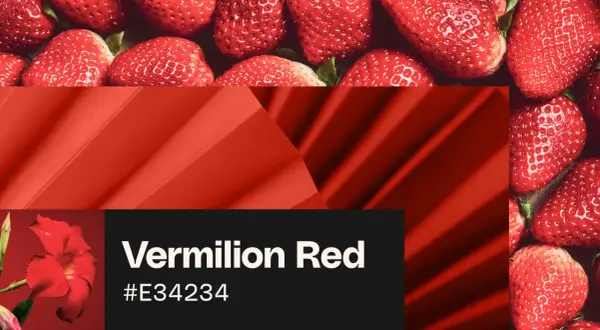 Juicy strawberries and a vibrant vermilion red flower, showcasing the rich hue.