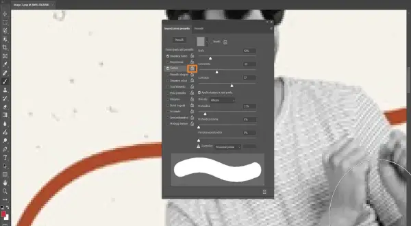 Impostazioni avanzate per i photoshop pennelli, con opzioni per texture e dinamica.